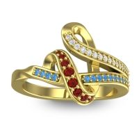 Garnet Fashion Ring In 14k Yellow Gold With Lab Diamond And Swiss Blue Topaz – Jatila Simple Ring
