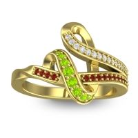 Peridot Fashion Ring In 14k Yellow Gold With Lab Diamond And Garnet – Jatila Simple Ring