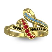 Ruby Fashion Ring In 14k Yellow Gold With Swiss Blue Topaz And Black Onyx – Jatila Simple Ring