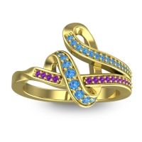 Swiss Blue Topaz Fashion Ring In 14k Yellow Gold With Amethyst – Jatila Simple Ring