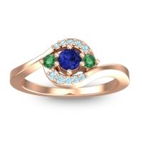 Blue Sapphire Fashion Ring In 18K Rose Gold With Emerald And Aquamarine – Amajur Dainty Ring