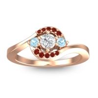 Diamond Fashion Ring In 14K Rose Gold With Aquamarine And Garnet – Amajur Dainty Ring