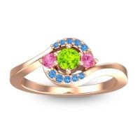 Peridot Fashion Ring In 14K Rose Gold With Pink Tourmaline And Swiss Blue Topaz – Amajur Dainty Ring