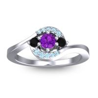 Amethyst Fashion Ring In 14k White Gold With Black Onyx And Aquamarine – Amajur Dainty Ring