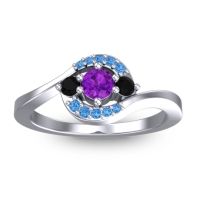 Amethyst Fashion Ring In 14k White Gold With Black Onyx And Swiss Blue Topaz – Amajur Dainty Ring