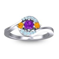 Amethyst Fashion Ring In 14k White Gold With Citrine And Aquamarine – Amajur Dainty Ring