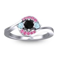 Black Onyx Fashion Ring In 14k White Gold With Aquamarine And Pink Tourmaline – Amajur Dainty Ring