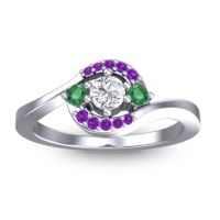 Diamond Fashion Ring In 14k White Gold With Emerald And Amethyst – Amajur Dainty Ring
