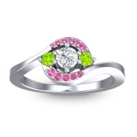 Diamond Fashion Ring In 14k White Gold With Peridot And Pink Tourmaline – Amajur Dainty Ring