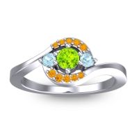 Peridot Fashion Ring In Platinum With Aquamarine And Citrine – Amajur Dainty Ring