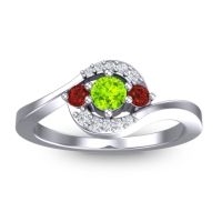 Peridot Fashion Ring In 14k White Gold With Garnet And Lab Diamond – Amajur Dainty Ring
