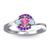 Pink Tourmaline Fashion Ring In 14k White Gold With Aquamarine And Amethyst – Amajur Dainty Ring