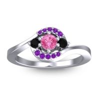 Pink Tourmaline Fashion Ring In 14k White Gold With Black Onyx And Amethyst – Amajur Dainty Ring