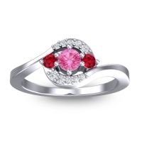 Pink Tourmaline Fashion Ring In 14k White Gold With Ruby And Lab Diamond – Amajur Dainty Ring