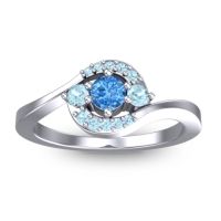 Swiss Blue Topaz Fashion Ring In 14k White Gold With Aquamarine – Amajur Dainty Ring