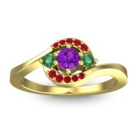 Amethyst Fashion Ring In 18k Yellow Gold With Emerald And Ruby – Amajur Dainty Ring