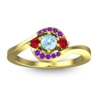 Aquamarine Fashion Ring In 14k Yellow Gold With Ruby And Amethyst – Amajur Dainty Ring