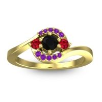 Black Onyx Fashion Ring In 14k Yellow Gold With Ruby And Amethyst – Amajur Dainty Ring