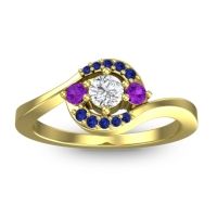 Diamond Fashion Ring In 18k Yellow Gold With Amethyst And Blue Sapphire – Amajur Dainty Ring
