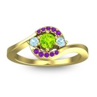 Peridot Fashion Ring In 14k Yellow Gold With Aquamarine And Amethyst – Amajur Dainty Ring