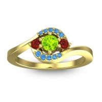 Peridot Fashion Ring In 18k Yellow Gold With Garnet And Swiss Blue Topaz – Amajur Dainty Ring