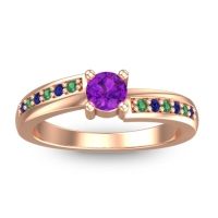 Amethyst Fashion Ring In 18K Rose Gold With Emerald And Blue Sapphire – Sura Dainty Ring