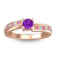 Amethyst Fashion Ring In 18K Rose Gold With Pink Tourmaline And Aquamarine – Sura Dainty Ring
