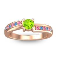 Peridot Fashion Ring In 14K Rose Gold With Pink Tourmaline And Swiss Blue Topaz – Sura Dainty Ring
