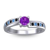 Amethyst Fashion Ring In 14k White Gold With Black Onyx And Swiss Blue Topaz – Sura Dainty Ring