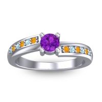 Amethyst Fashion Ring In 14k White Gold With Citrine And Aquamarine – Sura Dainty Ring