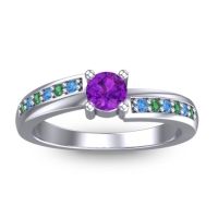 Amethyst Fashion Ring In 14k White Gold With Swiss Blue Topaz And Emerald – Sura Dainty Ring