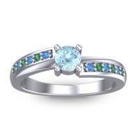 Aquamarine Fashion Ring In 14k White Gold With Swiss Blue Topaz And Emerald – Sura Dainty Ring