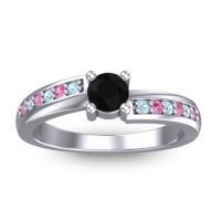 Black Onyx Fashion Ring In 14k White Gold With Aquamarine And Pink Tourmaline – Sura Dainty Ring