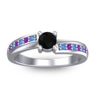 Black Onyx Fashion Ring In 14k White Gold With Swiss Blue Topaz And Amethyst – Sura Dainty Ring