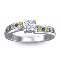 Diamond Fashion Ring In 14k White Gold With Peridot And Amethyst – Sura Dainty Ring