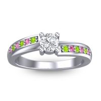 Diamond Fashion Ring In 14k White Gold With Peridot And Pink Tourmaline – Sura Dainty Ring