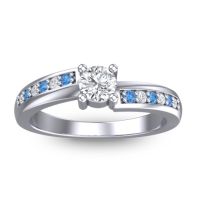Diamond Fashion Ring In 14k White Gold With Swiss Blue Topaz – Sura Dainty Ring