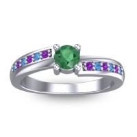 Emerald Fashion Ring In 14k White Gold With Amethyst And Swiss Blue Topaz – Sura Dainty Ring