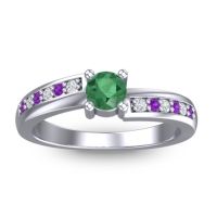 Emerald Fashion Ring In 14k White Gold With Lab Diamond And Amethyst – Sura Dainty Ring