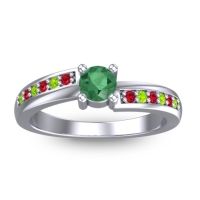 Emerald Fashion Ring In 14k White Gold With Ruby And Peridot – Sura Dainty Ring