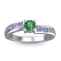 Emerald Fashion Ring In 14k White Gold With Swiss Blue Topaz And Pink Tourmaline – Sura Dainty Ring