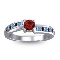 Garnet Fashion Ring In 14k White Gold With Swiss Blue Topaz And Black Onyx – Sura Dainty Ring