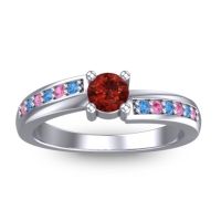 Garnet Fashion Ring In 14k White Gold With Swiss Blue Topaz And Pink Tourmaline – Sura Dainty Ring