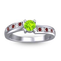 Peridot Fashion Ring In 14k White Gold With Garnet And Lab Diamond – Sura Dainty Ring