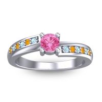 Pink Tourmaline Fashion Ring In 18k White Gold With Aquamarine And Citrine – Sura Dainty Ring