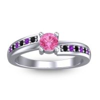 Pink Tourmaline Fashion Ring In 14k White Gold With Black Onyx And Amethyst – Sura Dainty Ring