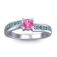 Pink Tourmaline Fashion Ring In 14k White Gold With Swiss Blue Topaz And Emerald – Sura Dainty Ring