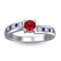 Ruby Fashion Ring In 14k White Gold With Lab Diamond And Blue Sapphire – Sura Dainty Ring