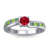 Ruby Fashion Ring In 14k White Gold With Emerald And Peridot – Sura Dainty Ring