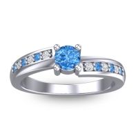 Swiss Blue Topaz Fashion Ring In 18k White Gold With Lab Diamond – Sura Dainty Ring